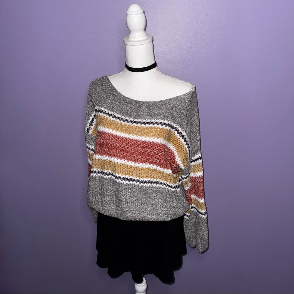 Eesome Multicolor Striped Wide Neck Sweater